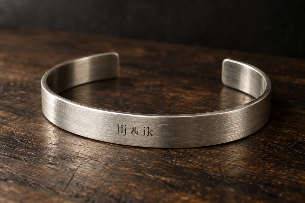 Zilverkleurige open armband met de gravure Jij & ik