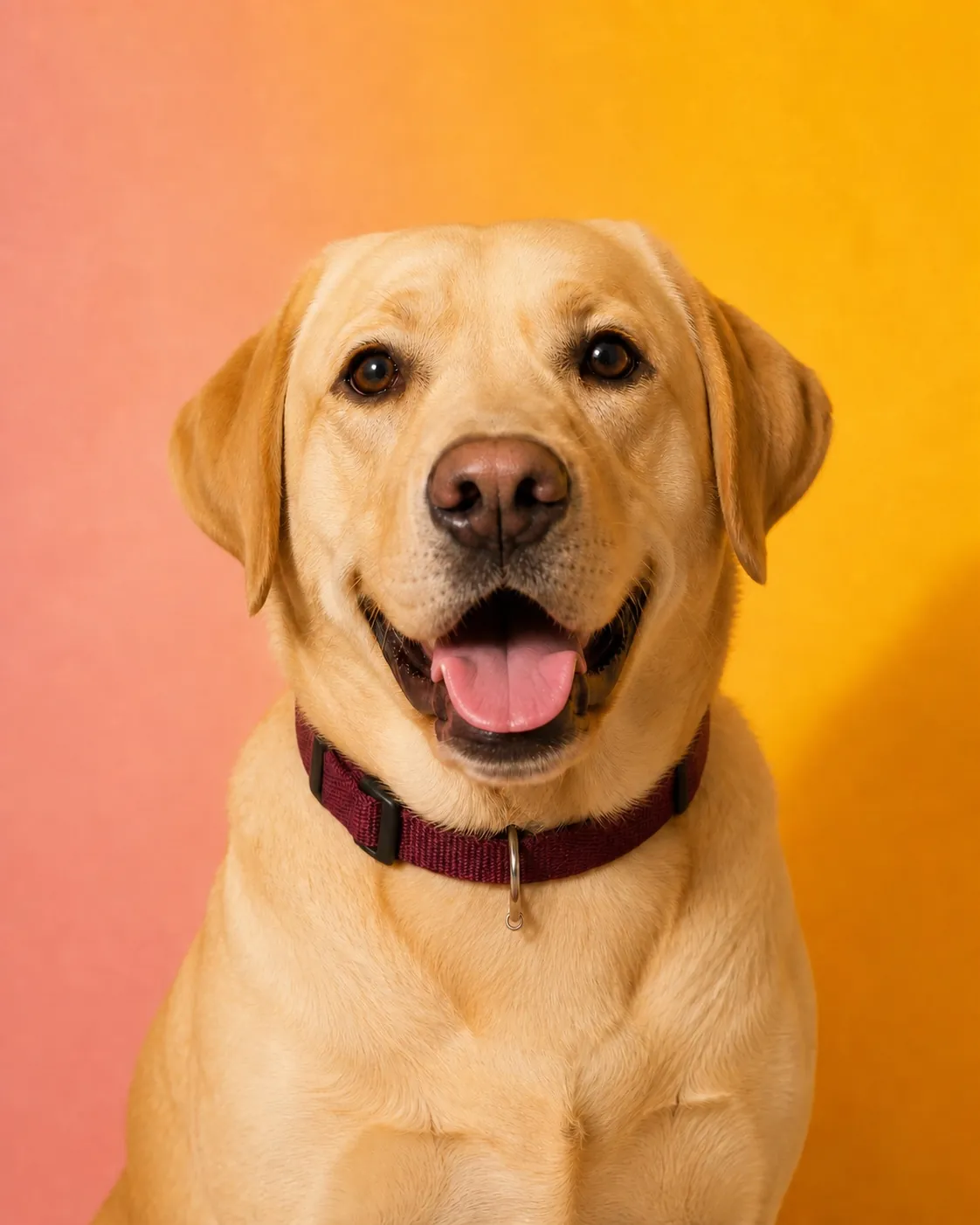 Labrador met een bordeauxrode halsband