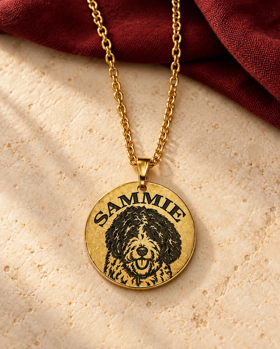 Goudkleurige Pootret-ketting met het portret en de naam Sammie